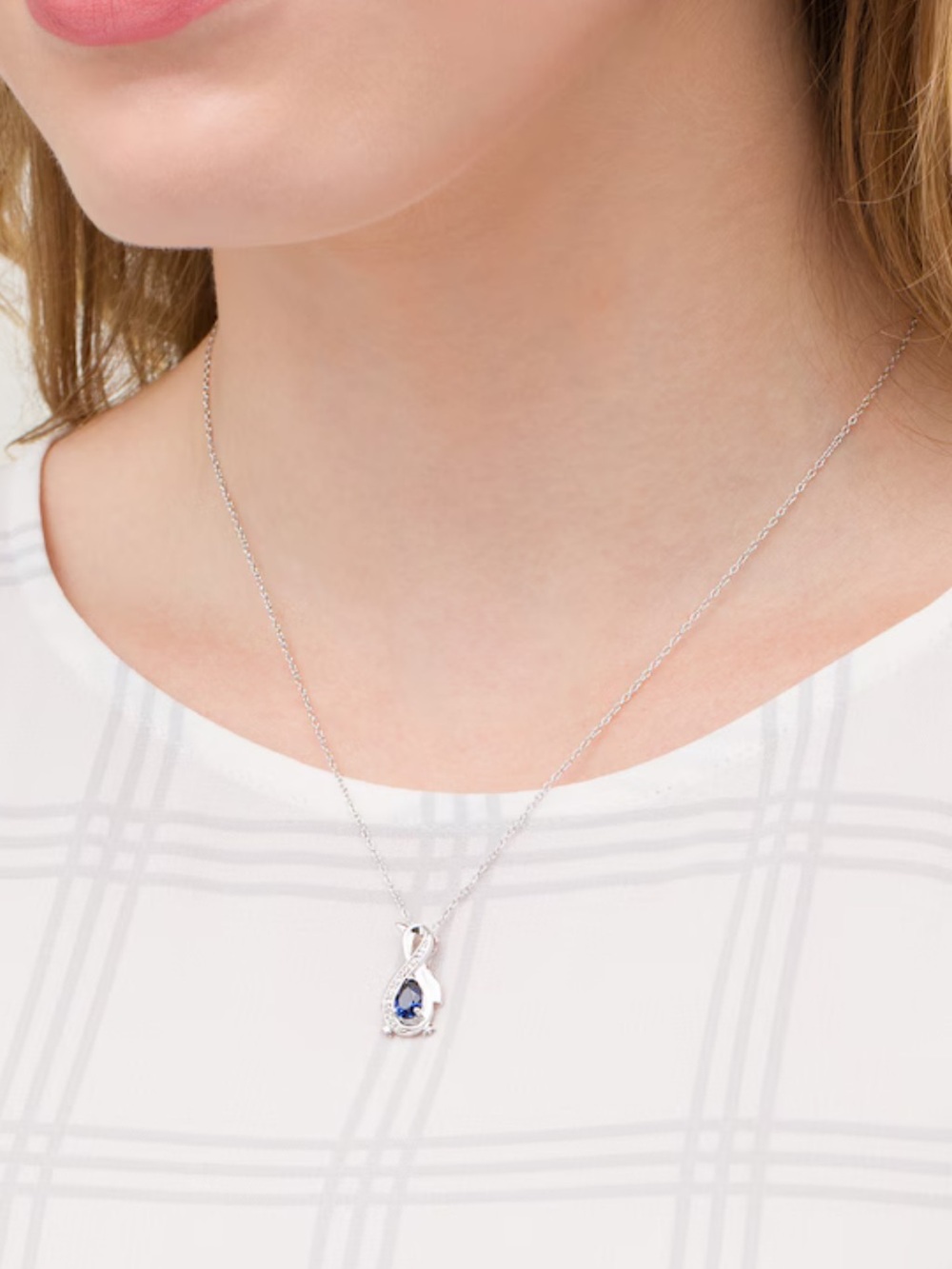 Zales Sterling Silver Penguin Necklace with Lab-Created Blue Sapphire & Diamonds - Picture 2 of 7